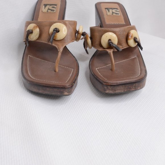 Vintage Y2K Wooden Platform Heeled Clogs Sz 7 - Picture 5 of 9
